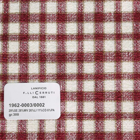 1962-0003-0002 Cerruti Lanificio - Vải Suit 100% Wool - Đỏ Caro Trắng